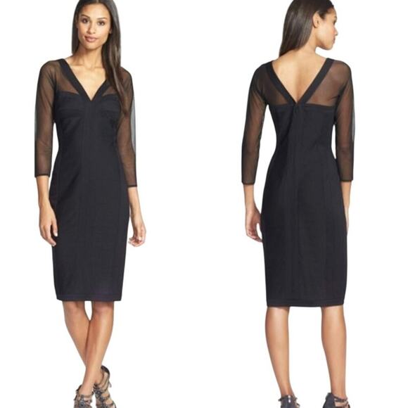 Tadashi Shoji Dresses & Skirts - Tadashi Shoji Black Illusion Yoke Bandage Stretch Cocktail Evening Dress XS LBD